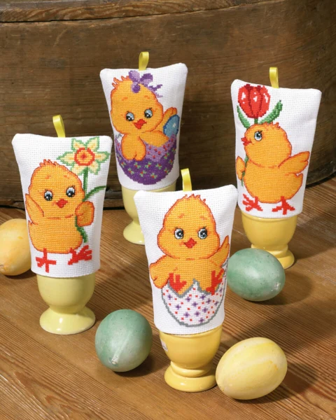 Broderikit Kyllinger & æg 4 pk 8 x 11 cm