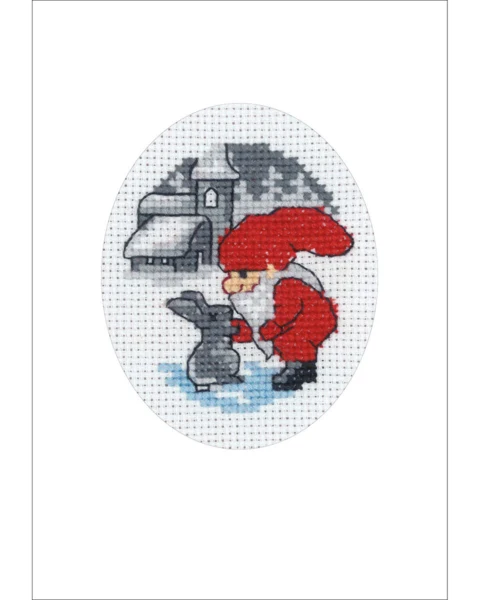 Broderikit Kanin & Nisse julekort 9 x 13 cm