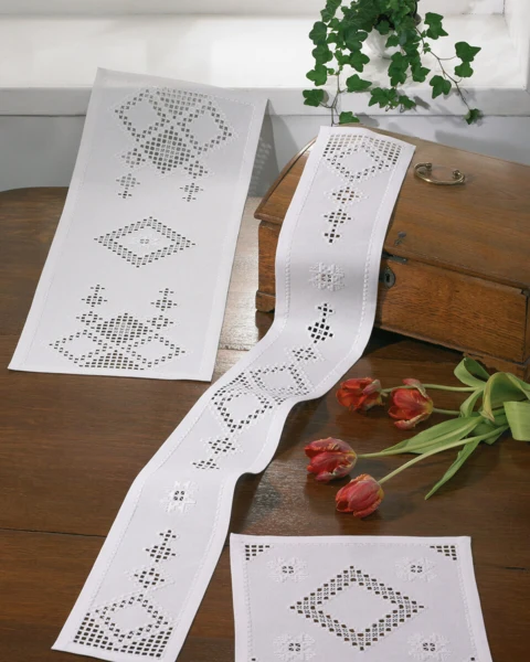 Broderikit Hardanger hvid 29 x 81 cm