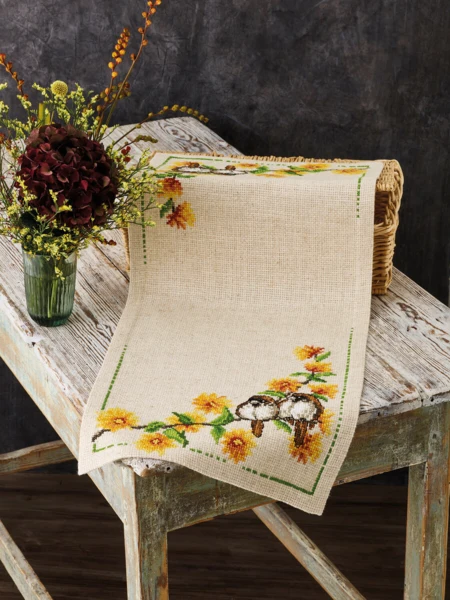 Broderikit Ranunkel & Gråspurv 36 x 86 cm