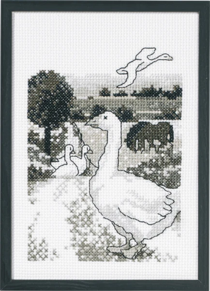 Broderikit Gæs på marken 20 x 29 cm