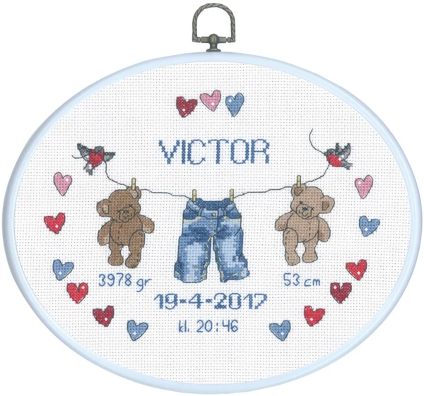 Broderikit Dåbstavle Victor M/R 20 x 26 cm