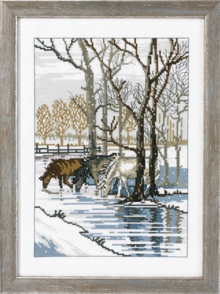 Broderikit 3 heste ved åen 35 x 25 cm R5797