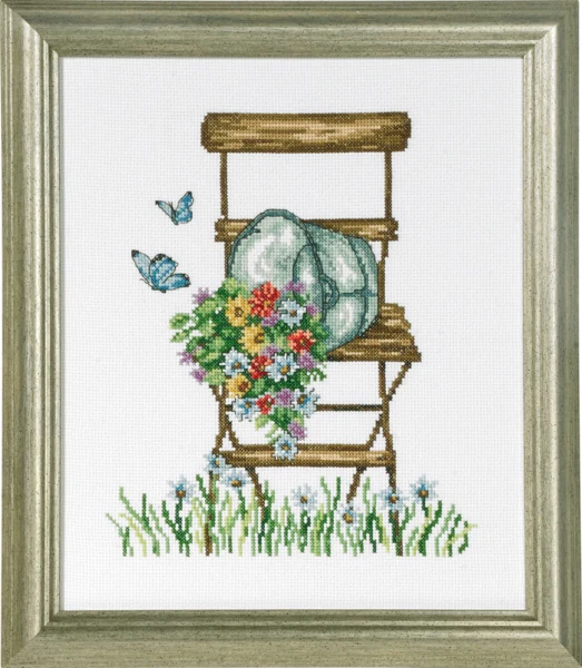 Broderikit Stol med blomster R5025 26 x 21 cm