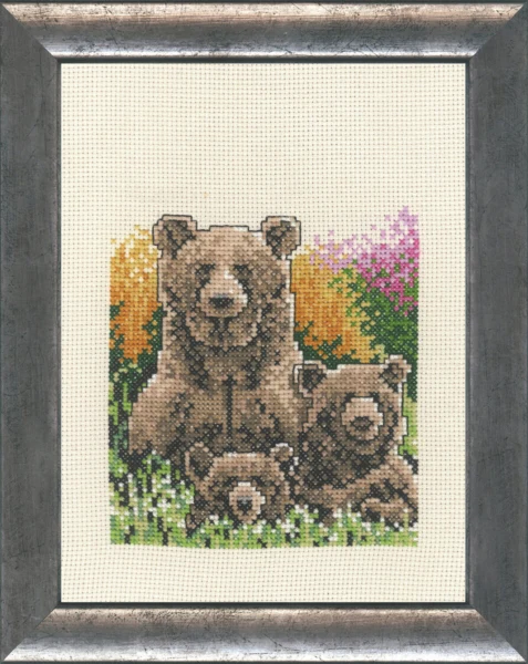 Broderikit Bjørn m. unger R5300/00 16 x 21 cm