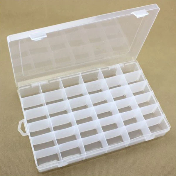HobbyArts Plastboks med låg, transparent, 27,7x17,8 cm, 36 rum