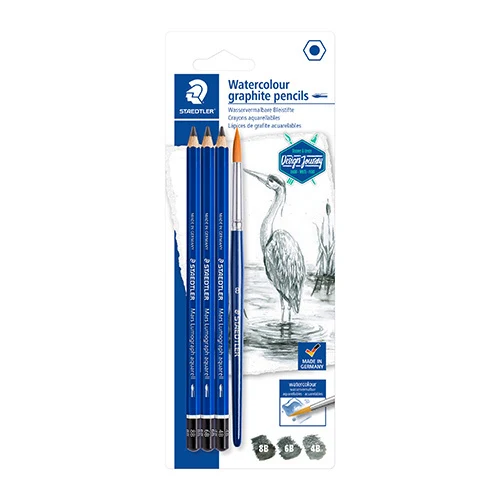 STAEDTLER mars lumograph akvarel grafitblyanter & pensel, 3 + 1 stk