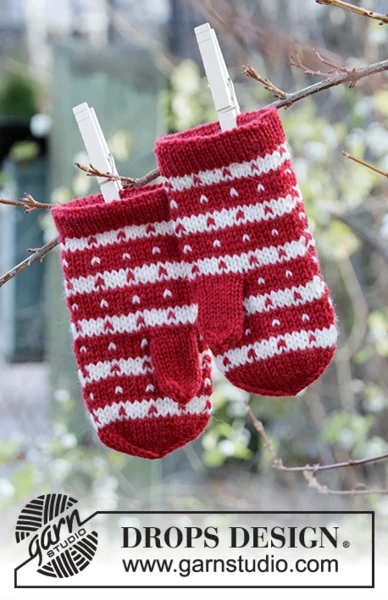 34-35 Candy Cane Lane Mittens by DROPS Design