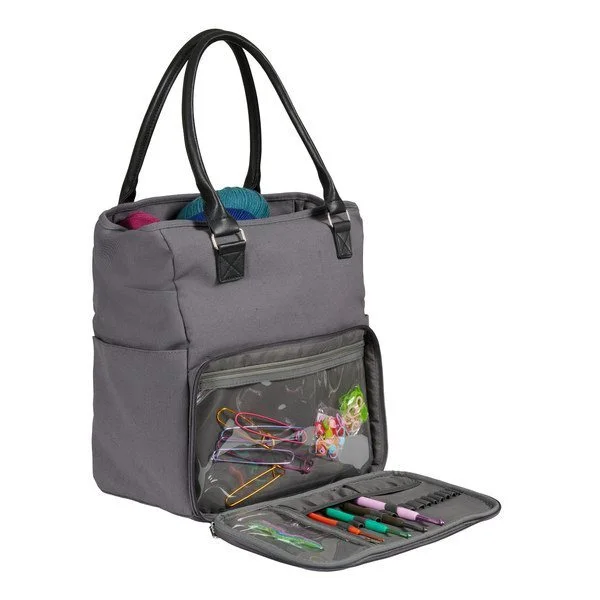 Skuldertaske med lynlåslomme, mørkegrå