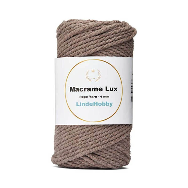 LindeHobby Macrame Lux, Knyttegarn, 4 mm Mørk beige