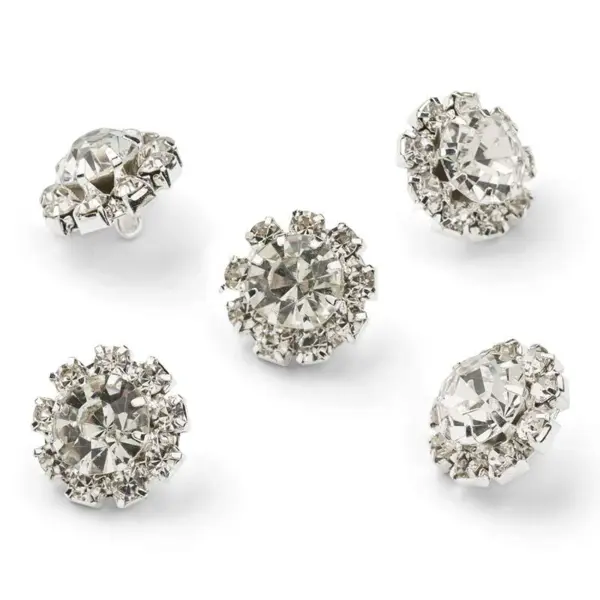 HobbyArts Rhinstensknapper, Hvid, 13 mm, 5 stk