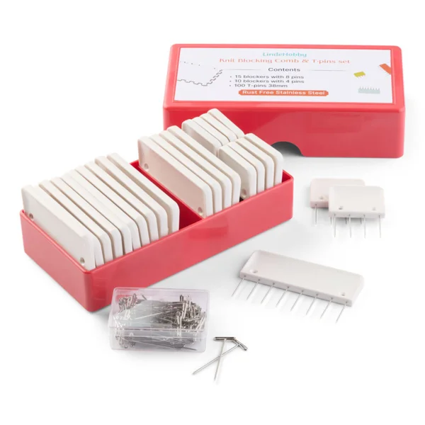 LindeHobby Strikke Blocking Kamme med 100 T-nåle, Hvid