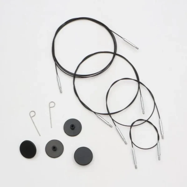 KnitPro Thin & Flex Kabel, Sort Sølv Swivel, 40–150 cm