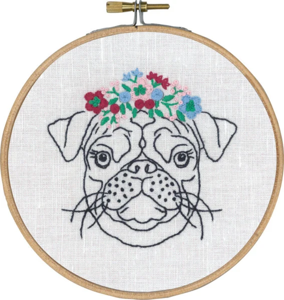 Broderikit Mops med blomster m/5810/13 13