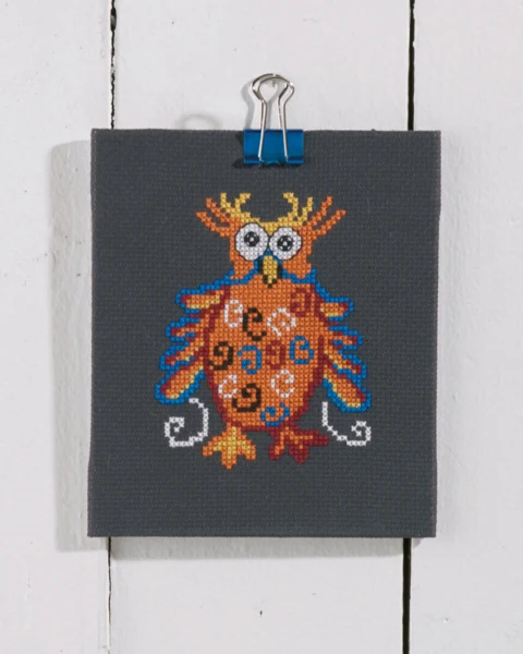 Broderikit Orange ugle 11 x 13 cm
