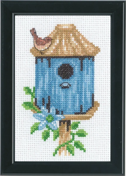 Broderikit Fuglehuse Blåt 9 x 14 cm