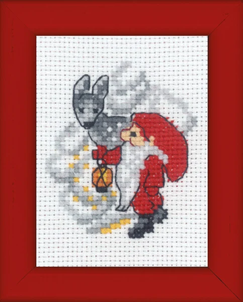 Broderikit Nisse og rådyr julebillede 6 x 8 cm