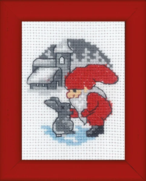 Broderikit Kanin & Nisse julebillede 6 x 8 cm