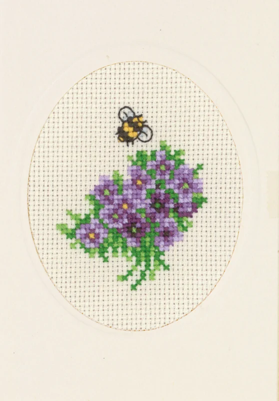 Broderikit Blomsterkort violer 9 x 13 cm