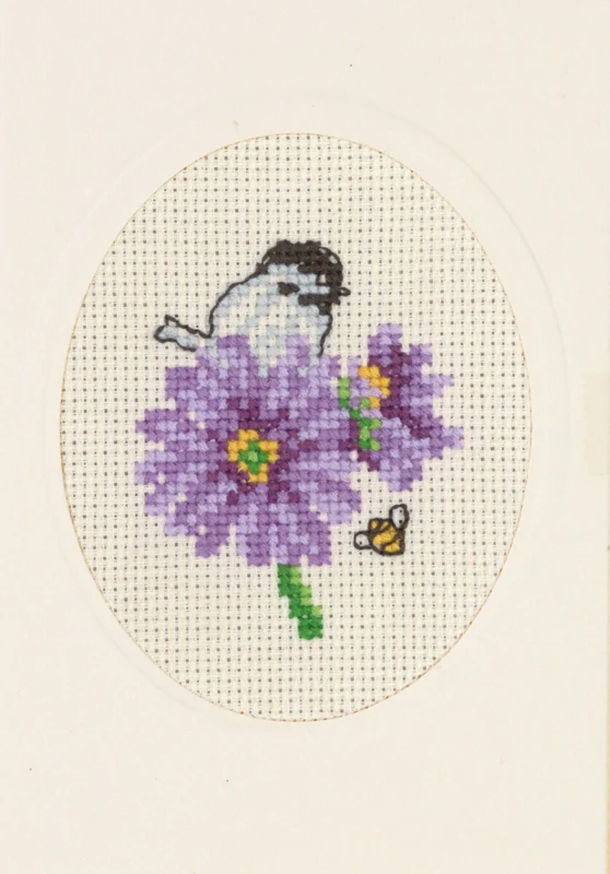 Broderikit Blomsterkort lilla 9 x 13 cm