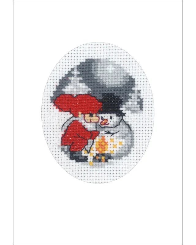 Broderikit Snemand og Nisse julekort 9 x 13 cm