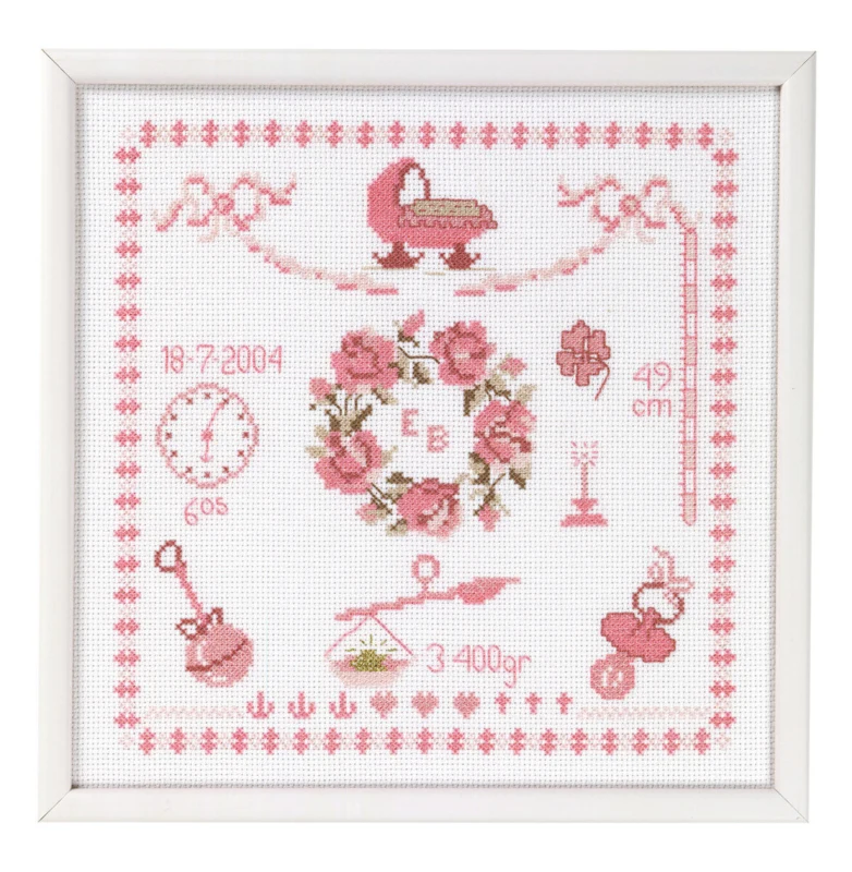 Broderikit Fødselsminde pige 25 x 25 cm