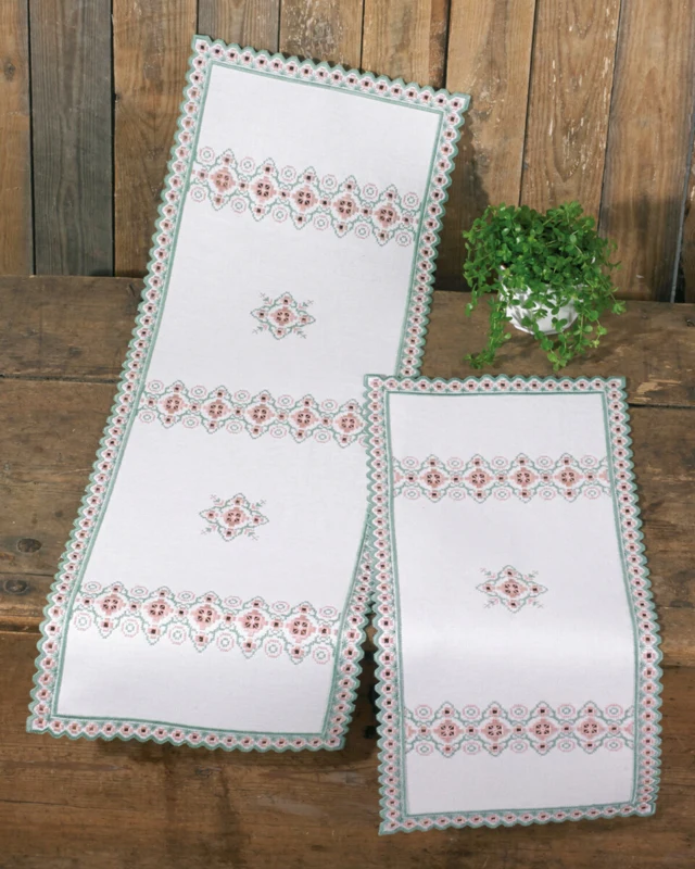 Broderikit Hardanger rosa/grøn 30 x 69 cm