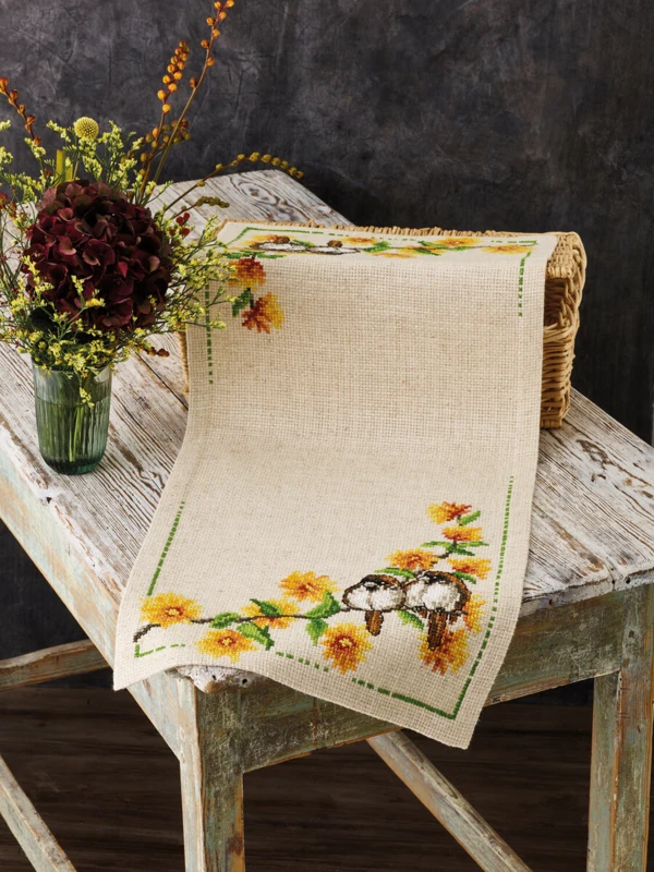 Broderikit Ranunkel & Gråspurv 36 x 86 cm