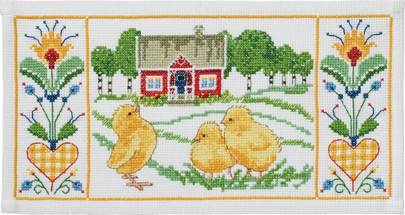 Broderikit Kyllinger ved huset 50 x 26 cm