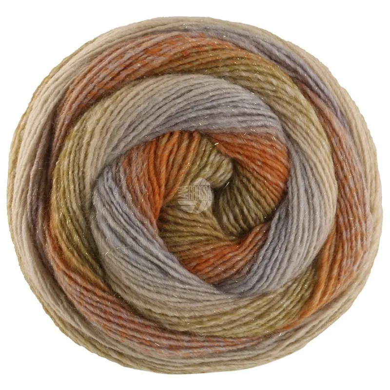 Lana Grossa Gomitolo Gala 4028 Sand/gråbeige/rust/orange/grønorange/khaki/sivgrøn/lys beige
