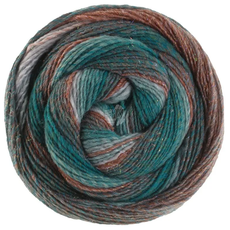 Lana Grossa Gomitolo Gala 4036 Maron/petrol/søgrøn/grågrøn/lysegrå