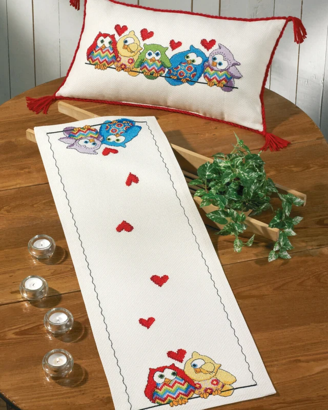 Broderikit Ugler på række 32x94 cm