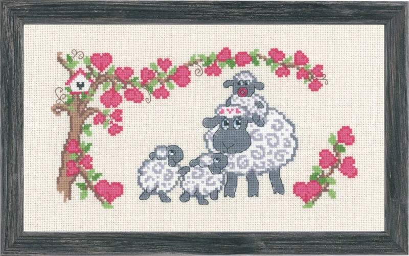 Broderikit Fårefamilie 16 x 28 cm
