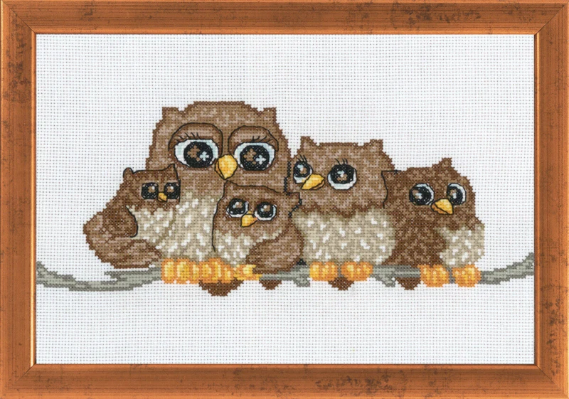 Broderikit Uglefamilie 29 x 19 cm