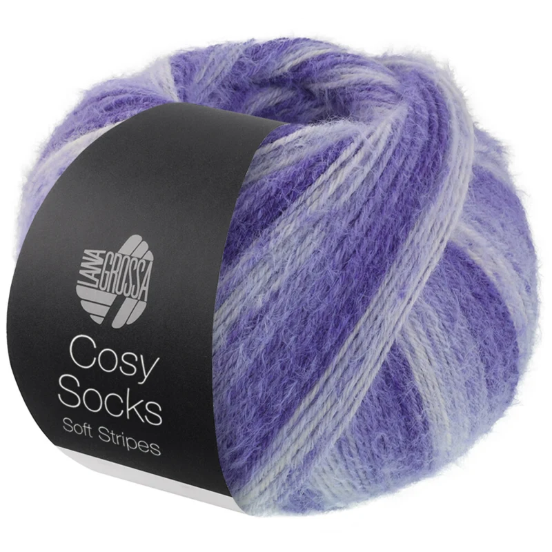 Lana Grossa Cosy Socks Soft Stripes 101 Blåviolet/violblå/lys violet/hvid