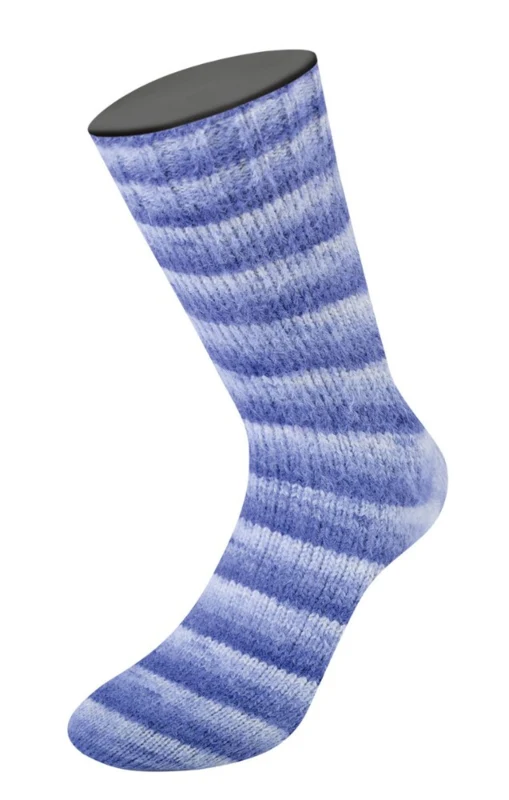 Lana Grossa Cosy Socks Soft Stripes 101 Blåviolet/violblå/lys violet/hvid
