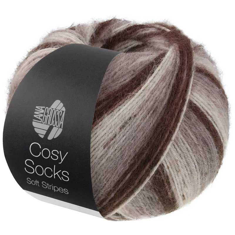 Lana Grossa Cosy Socks Soft Stripes 103 Mokka/gråbrun/beige/creme