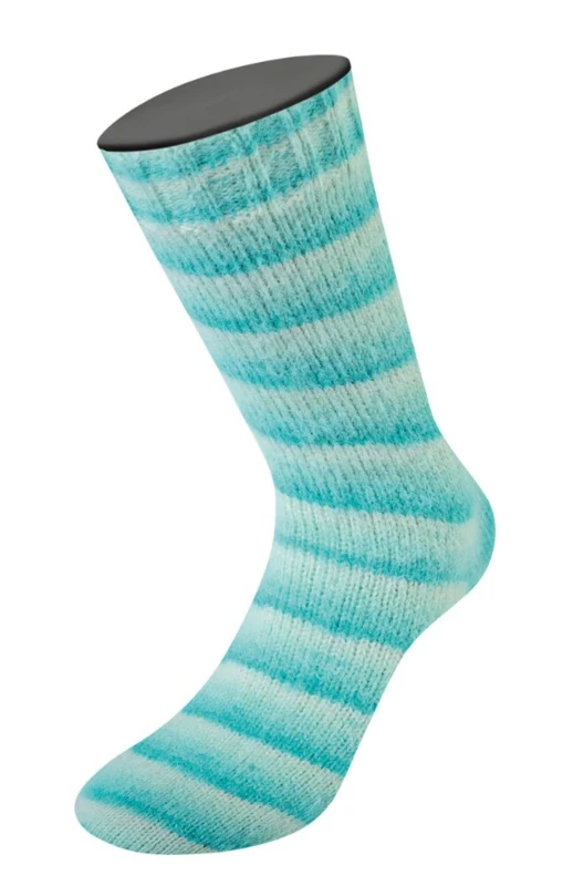 Lana Grossa Cosy Socks Soft Stripes 102 Jade/lysegrøn/hvidgrøn/råhvid