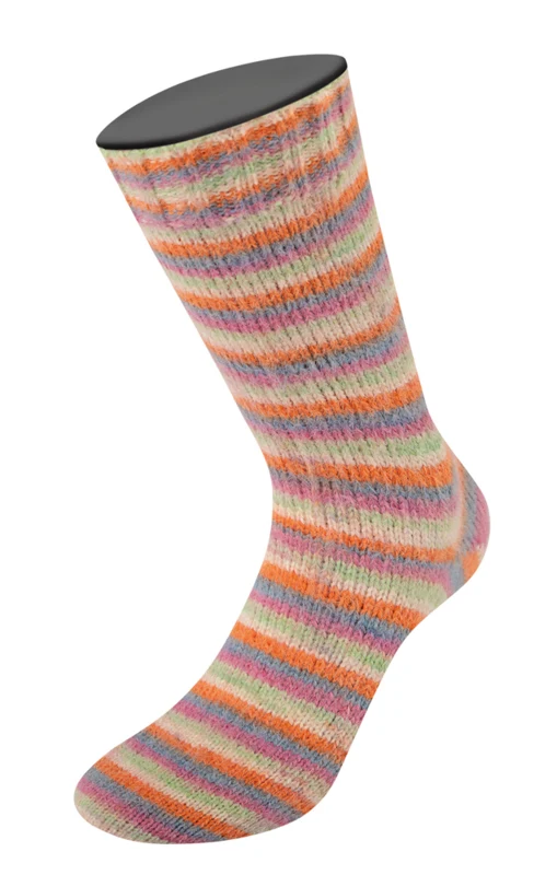 Lana Grossa Cosy Socks Multi Stripes 154 Mørkegrå/gråblå/fuchsia/lysegrøn/creme/orange
