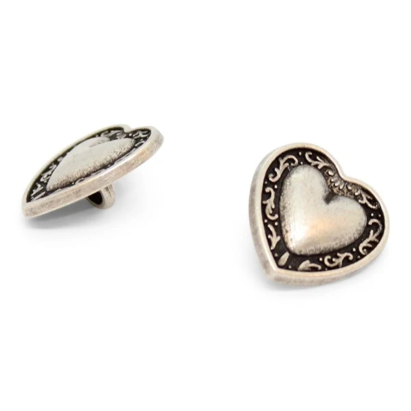 Metalknap 18mm møje Gl. sølv, Hjerte