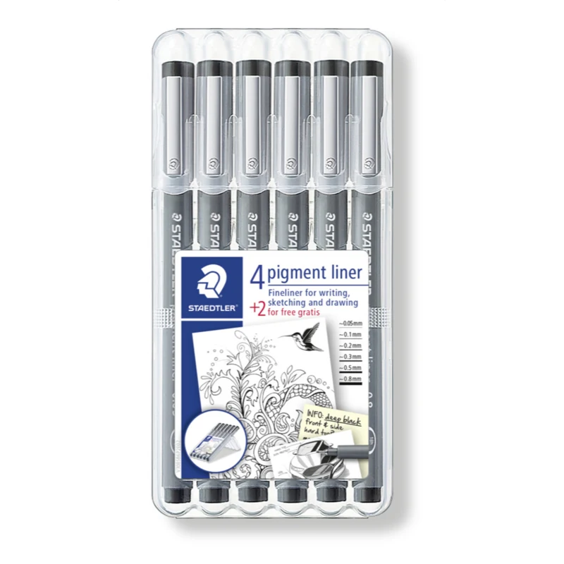 STAEDTLER Pigment Liner 308, 4+2 stk