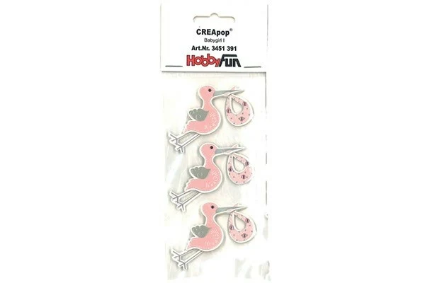 Klistermærker Stork Lyserød, 3 stk