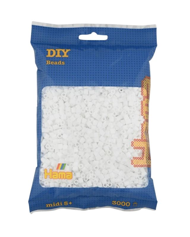 Hama Midi Perler, Ensfarvet, 3000 stk 201-01 Hvid