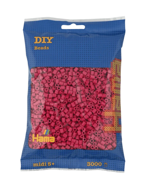 Hama Midi Perler, Ensfarvet, 3000 stk 201-29 Vinrød