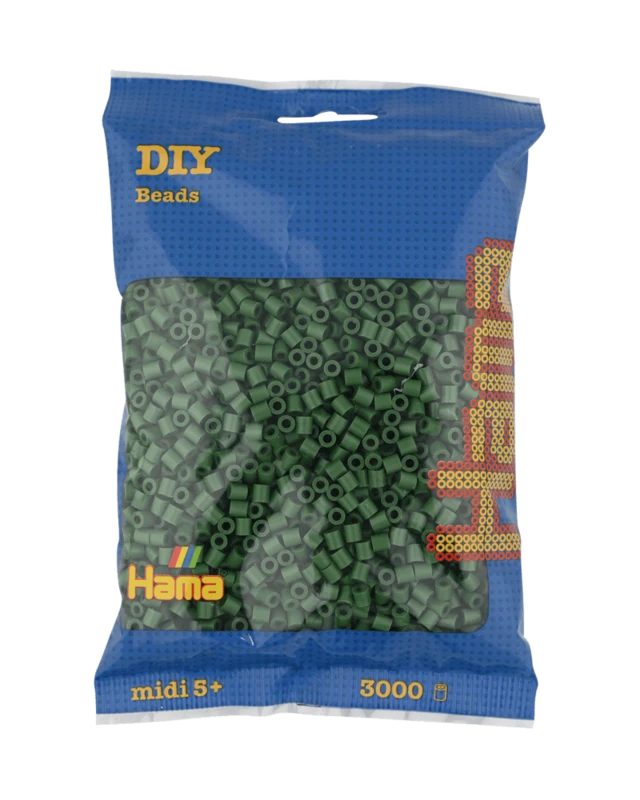 Hama Midi Perler, Ensfarvet, 3000 stk 201-102 Skovgrøn
