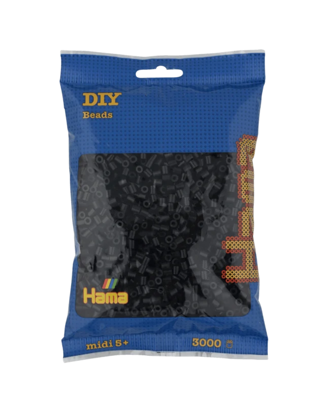 Hama Midi Perler, Ensfarvet, 3000 stk 201-18 Sort