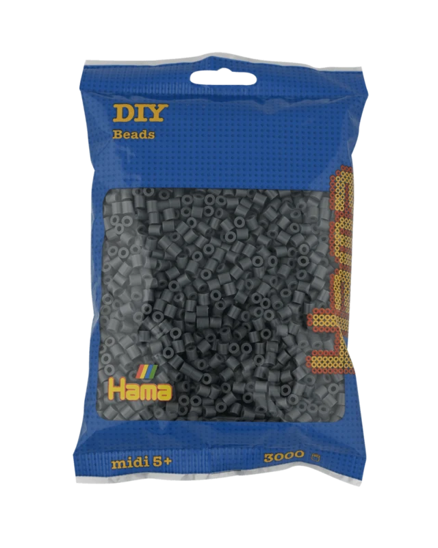 Hama Midi Perler, Ensfarvet, 3000 stk  201-71 Mørk grå