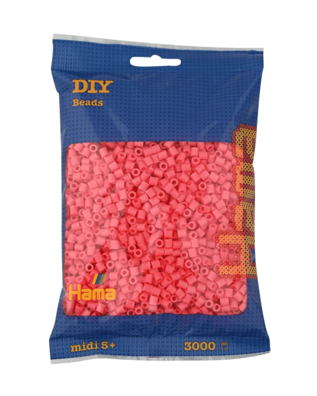 Hama Midi Perler, Ensfarvet, 3000 stk 201-44 Pastel rød