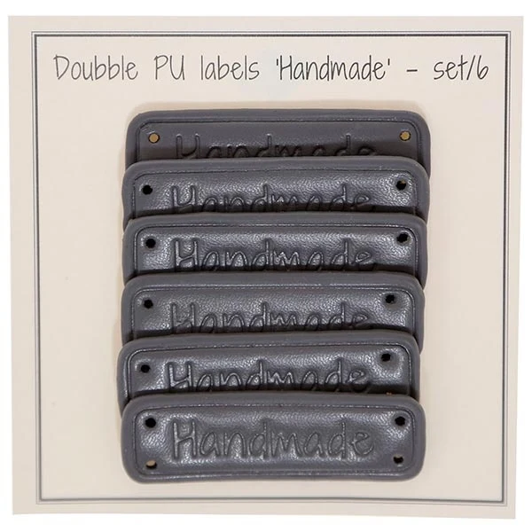 Go Handmade Dobbelt Label, PU læder, 5 x 1,5 cm, Handmade, 6 stk Mørkegrå