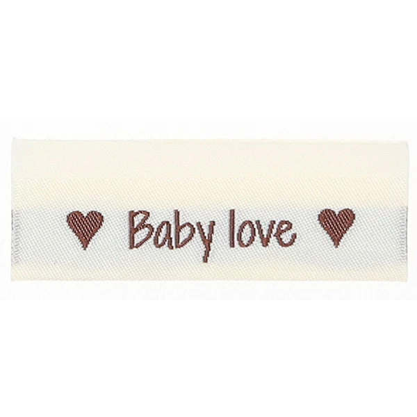 Go Handmade Vævet Label, Dobbeltsidet, 50 x 11,5 mm, 10 stk-Baby love